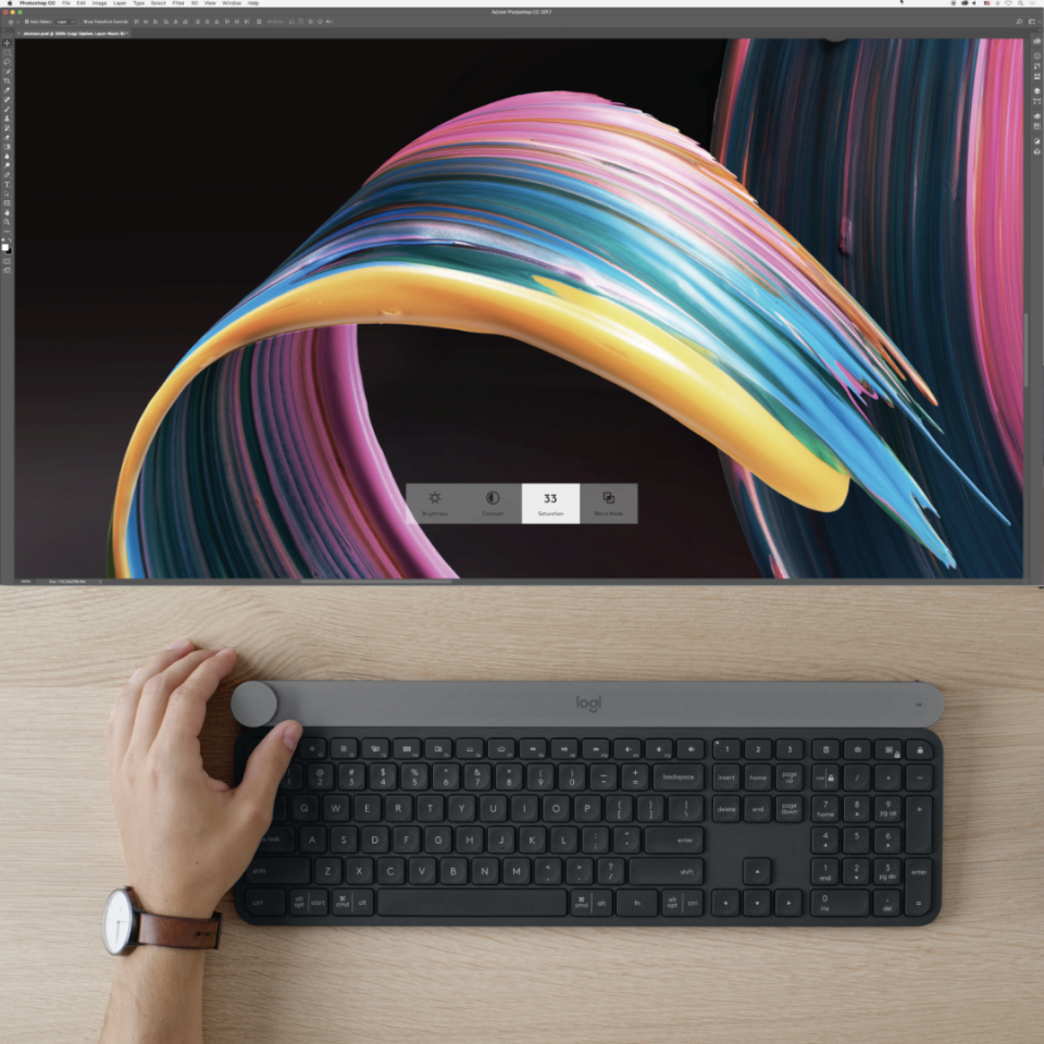 The idea is to use the Crown on the Craft keyboard to access key software functions or toolsets, use the full-size keyboard for typing and a mouse to navigate