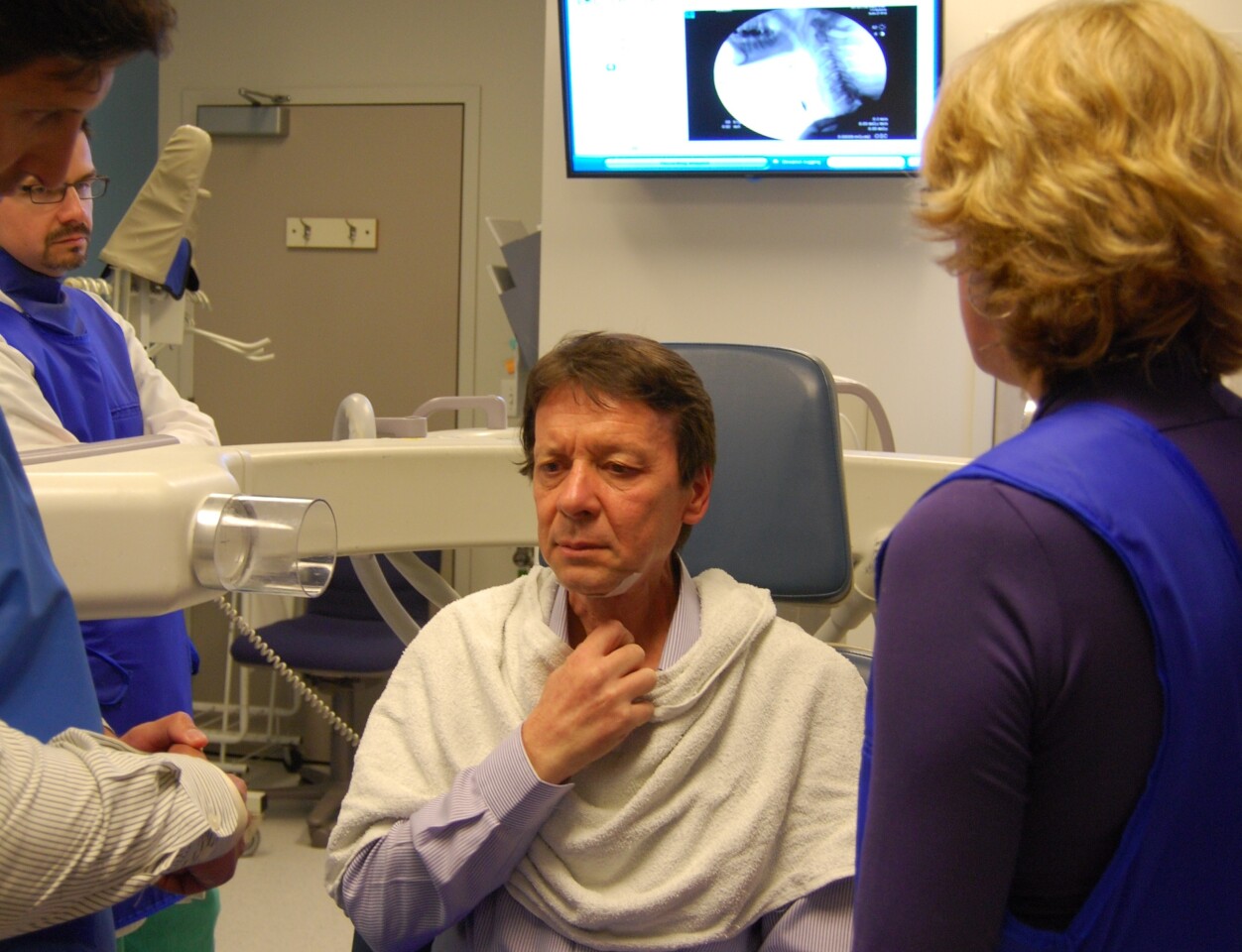 Recipient Daniel Fiandra trying out the device