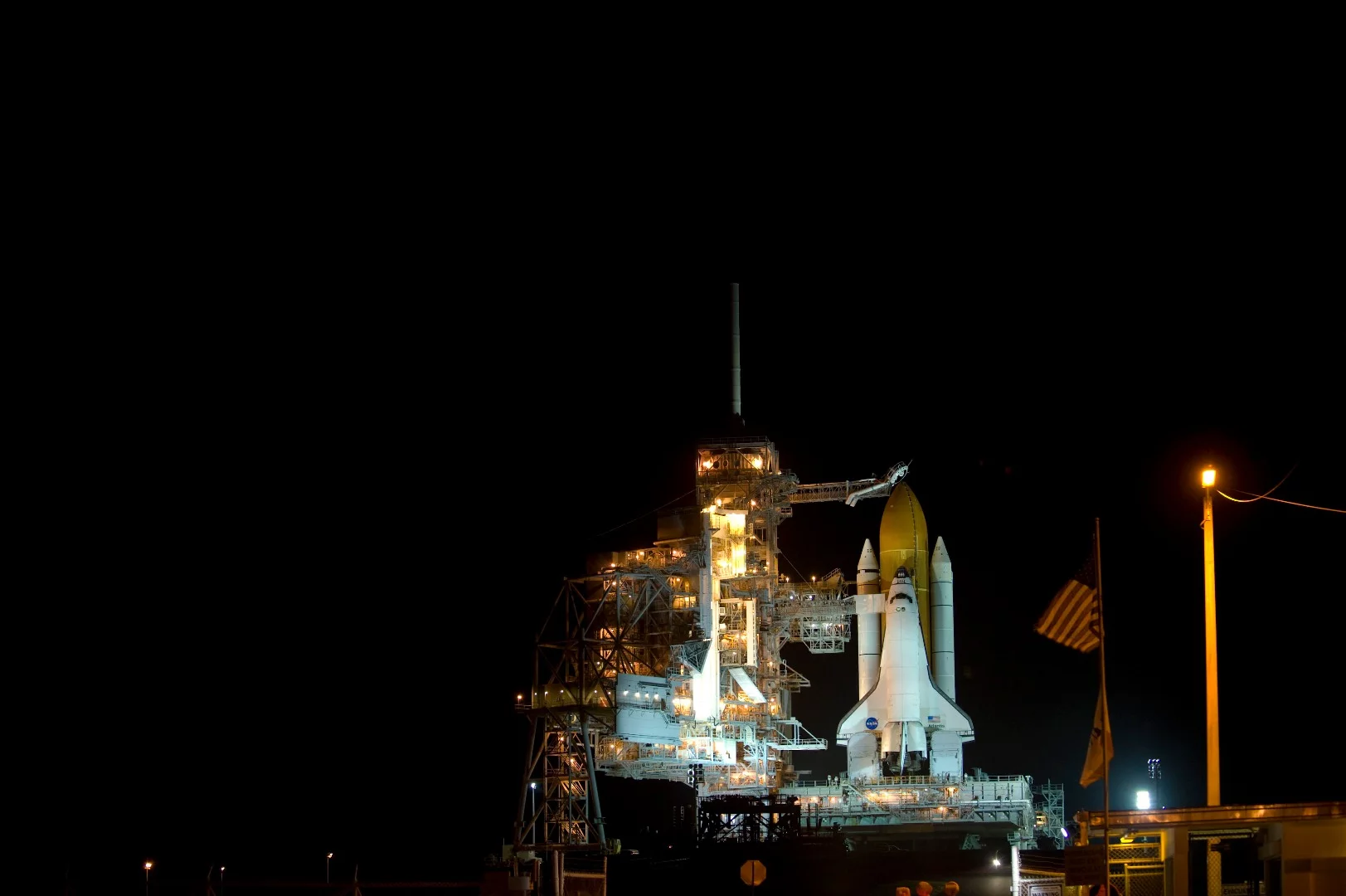 The space shuttle Atlantis, pictured less than an hour before launching Columbus into orbit