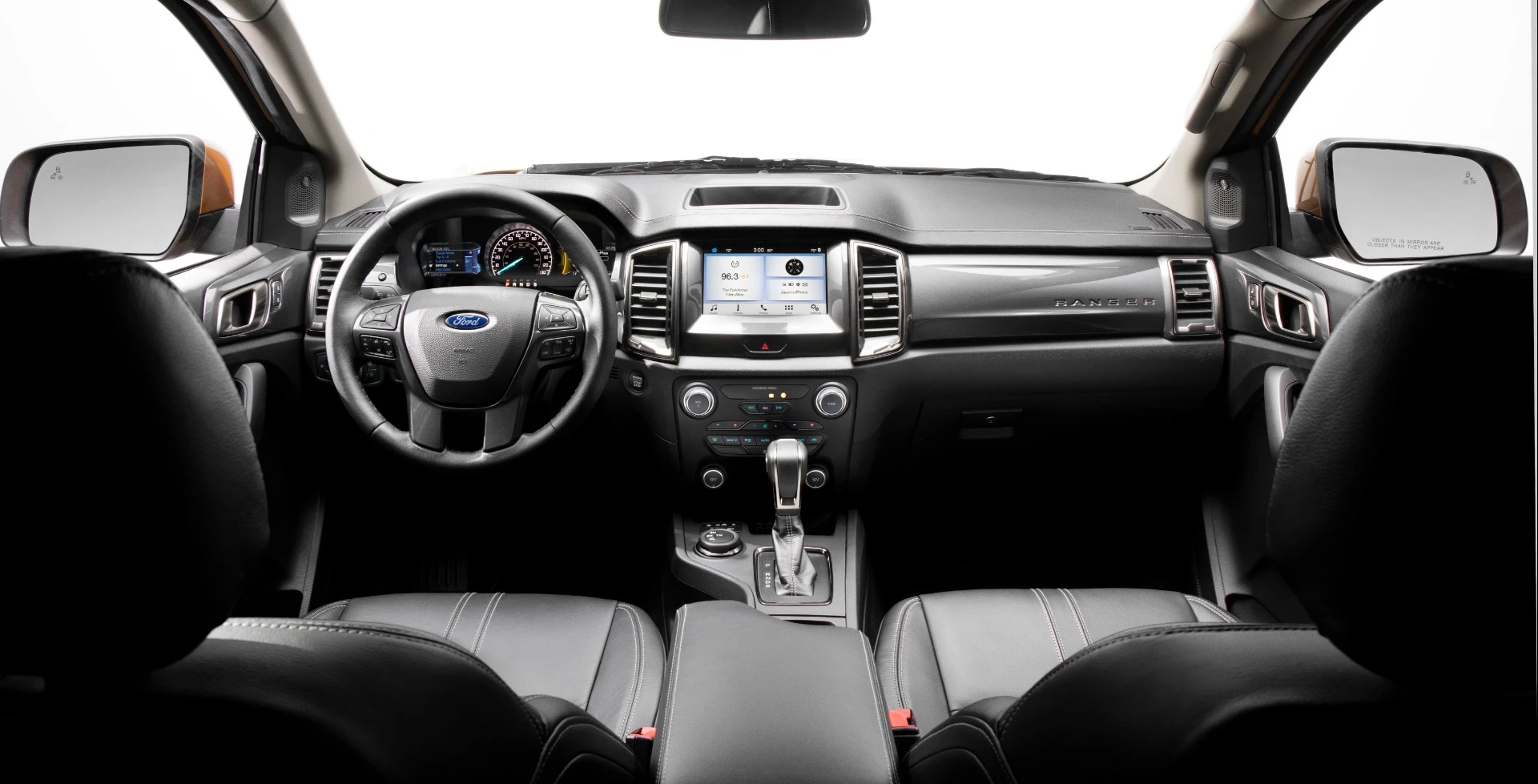 Inside, the 2019 Ranger looks much like the Ford F-150 pickup, with which it shares much switchgear