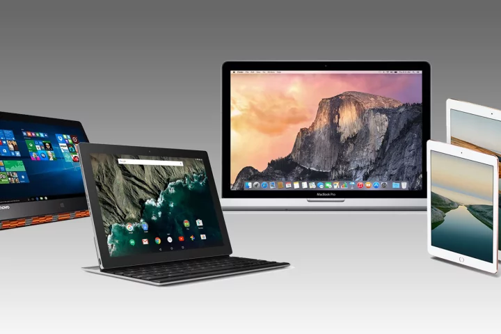 From L to R: Lenova Yoga 900S, Google Pixel C, MacBook Pro with retina display, iPad Pro
