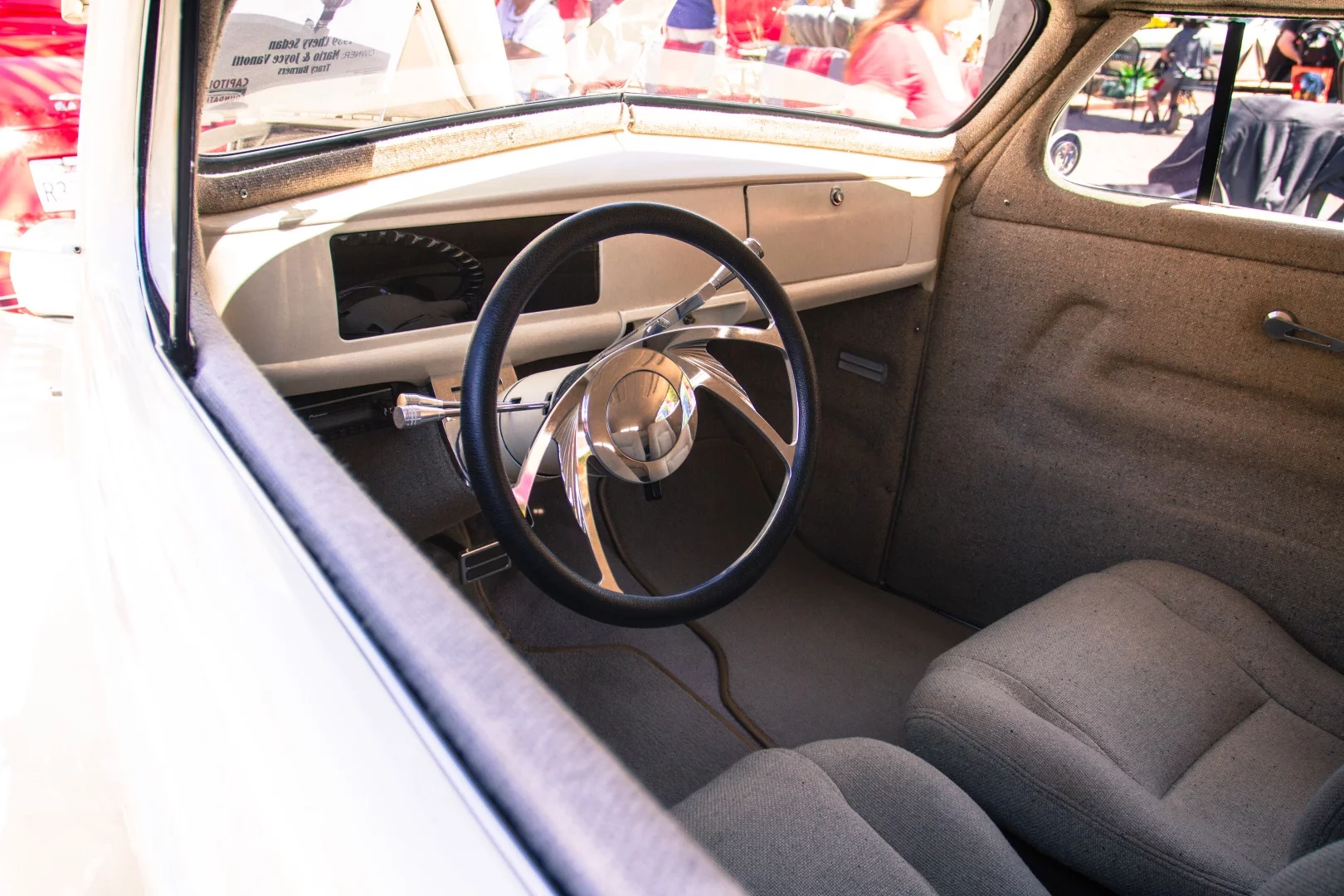... and then you look inside the 1939 Chevy Sedan, it's still clean, but boasts an LED dash!