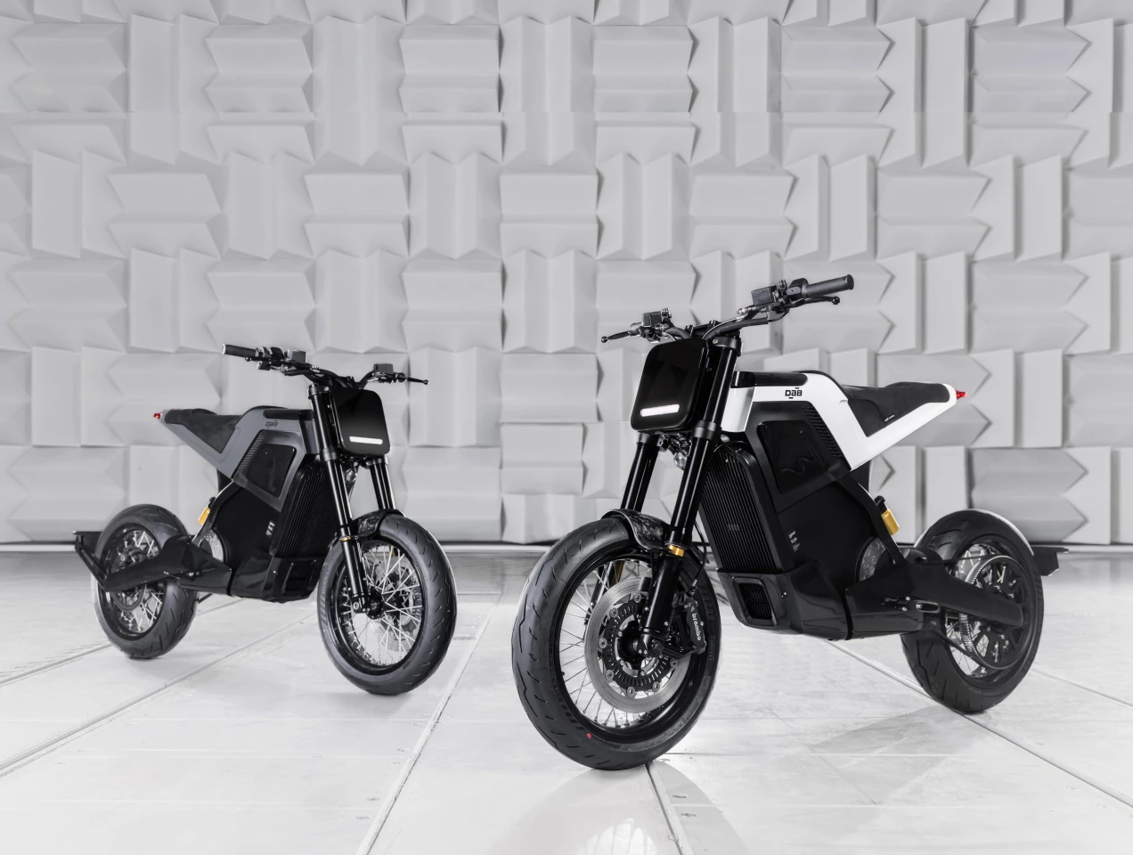 The DAB 1α luxury e-moto is available in white or gray