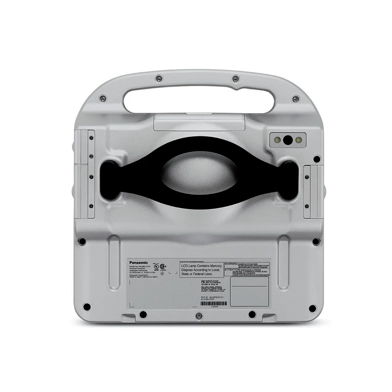 A molded hand grip helps with ergonomic comfort. Also shown, the 2MP camera with dual LED flash