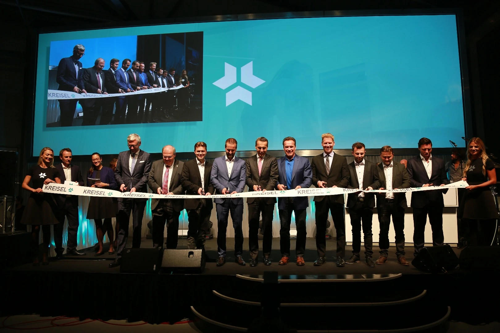 Arnold Schwarzenegger on hand at the opening of Kreisel Electric's new headquarters
