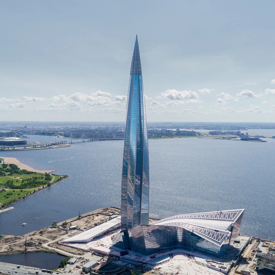 The Lakhta Center, by RMJM and Gorproject, rises to a height of 462 m (1,516 ft) in Saint Petersburg, Russia