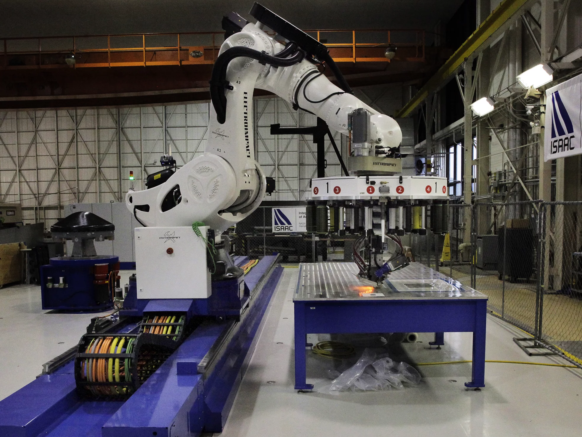 The Integrated Structural Assembly of Advanced Composites (ISAAC) robot that will be commissioned later this week (Photo: NASA/David C. Bowman)