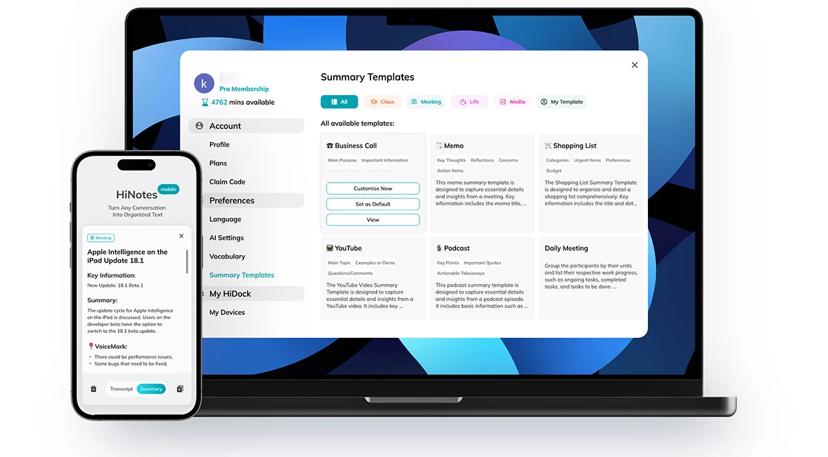 You can find your transcribed notes and summaries in HiDock's companion web and mobile app
