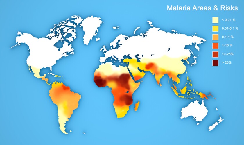 A map of malaria distribution around the world (Image: Shutterstock)