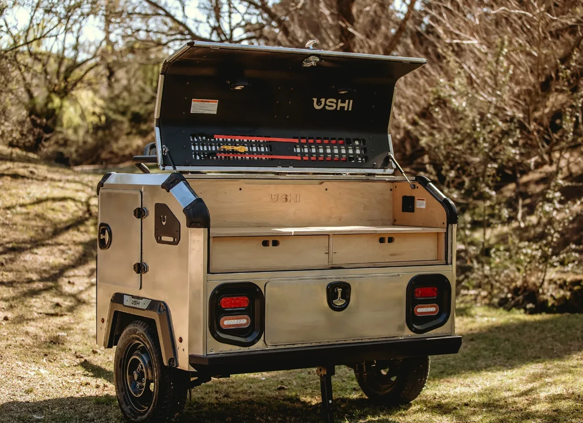 The Ushi trailer packs the storage and galley space of a teardrop but leaves the size and weight of the sleeper cabin behind