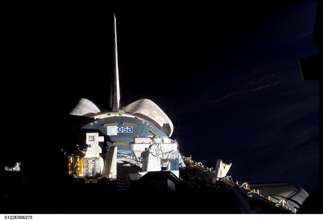 The Columbus Laboratory can be seen here nestled in the cargo bay of Atlantis