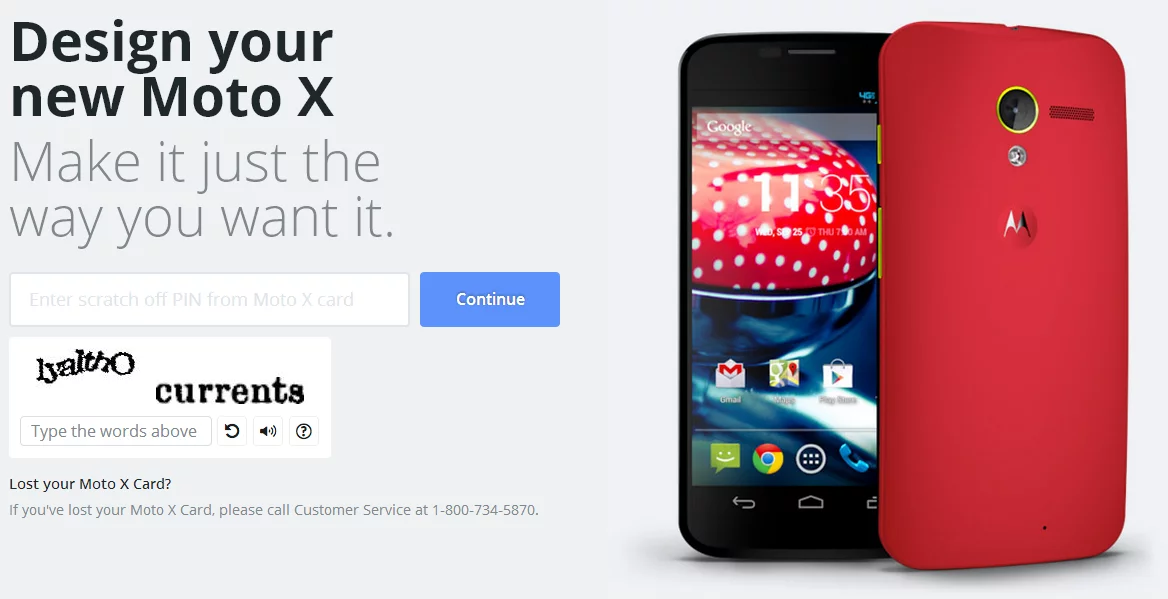 A special PIN is purchased from carriers to access Moto Maker