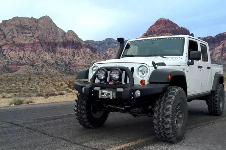 The Brute Double Cab Jeep Wrangler Unlimited conversion brings five seats and a pickup bed for serious off-road people and cargo hauling