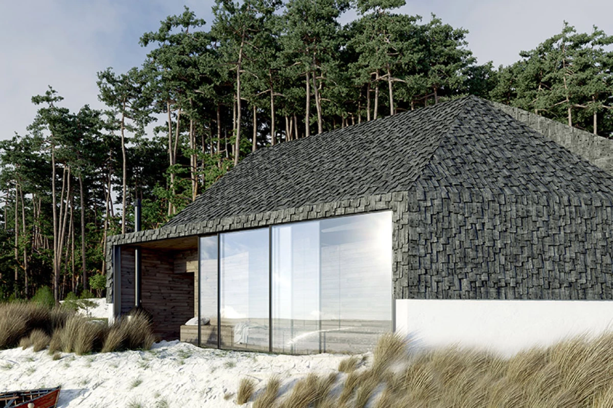 Polish design and architecture studio Zup-a has come up with a tiny beach cabin that is clad in raw wooden tiles