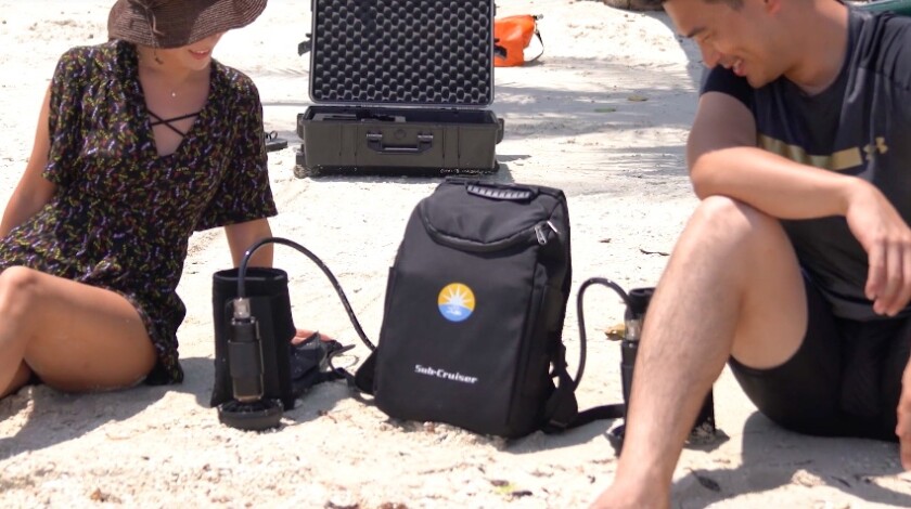 The SubCruiser's two thrusters can be strapped to the thighs, or mounted on the backpack unit
