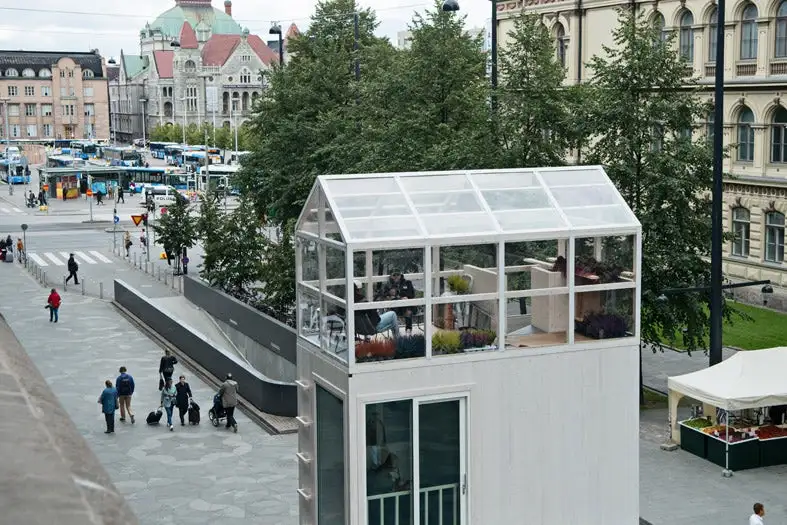 The Tikku's interior is split between an office area, sleeping area and a small winter garden/on the top floor