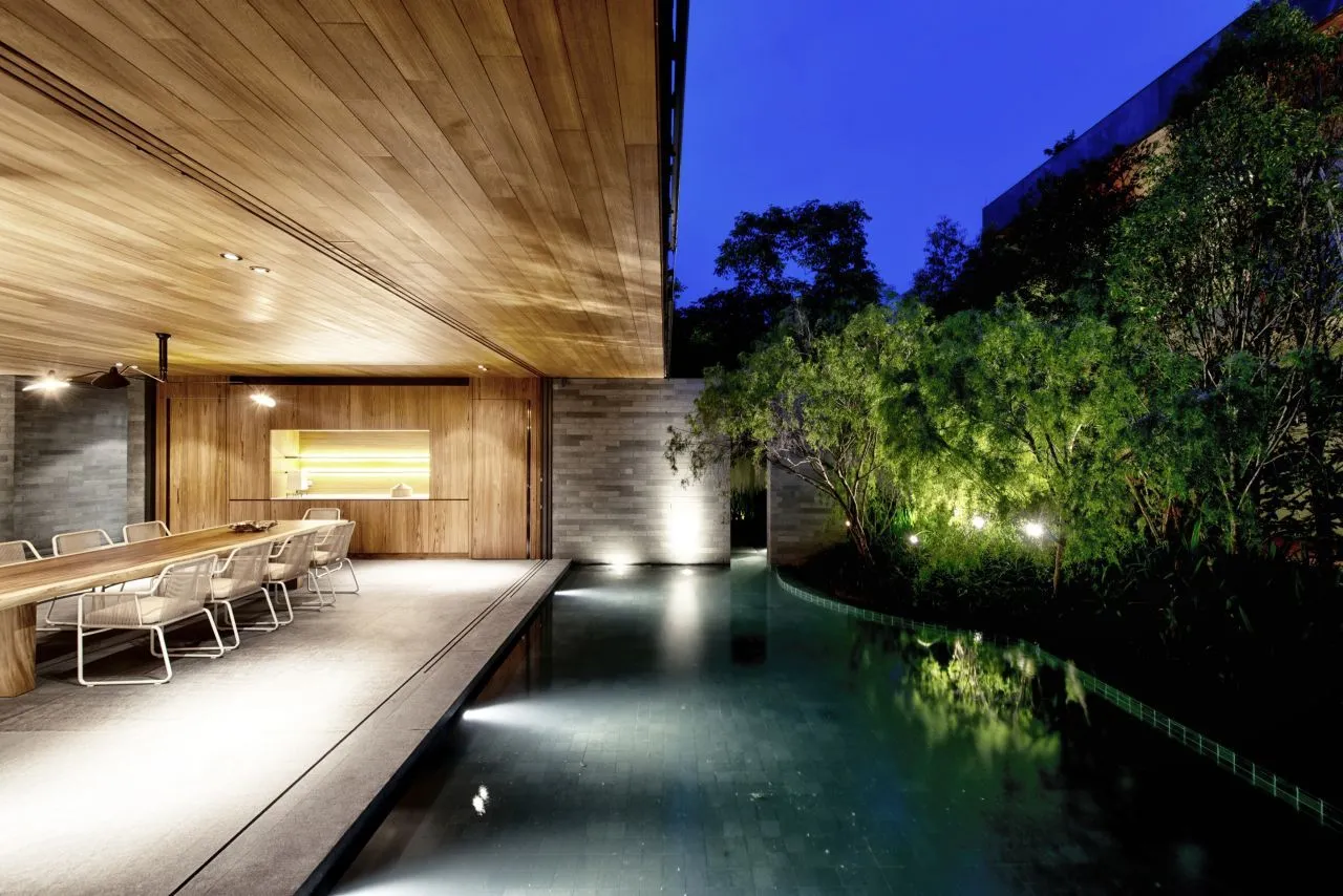 Looking out onto the pool at night (Photo: Bryan van der Beek and Edward Hendricks)