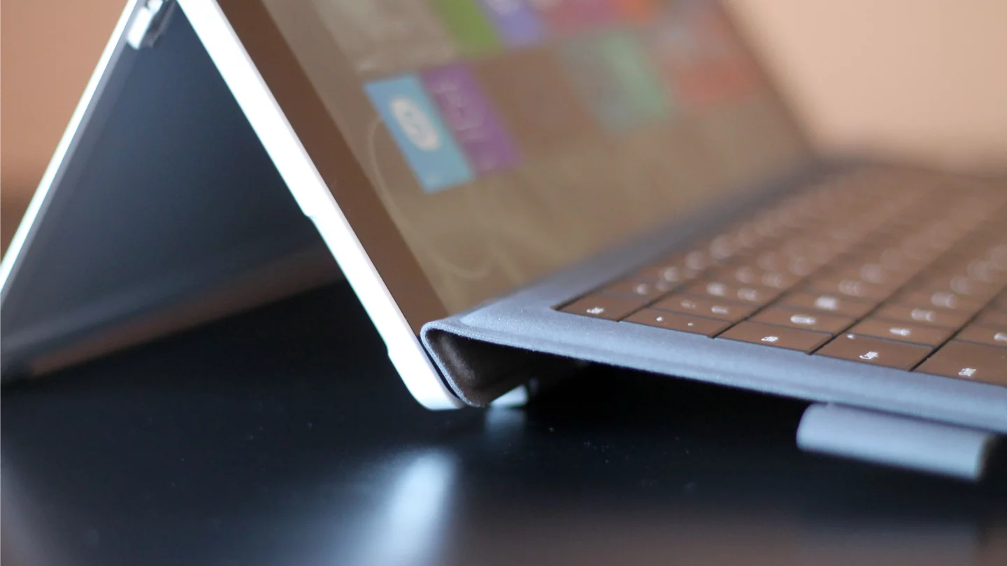 The new Type Cover folds up against the Surface, to provide a more natural angle and movement on your lap