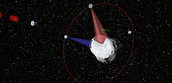 A swarm of Arkyd-300 series rendezvous probes examining a candidate asteroid