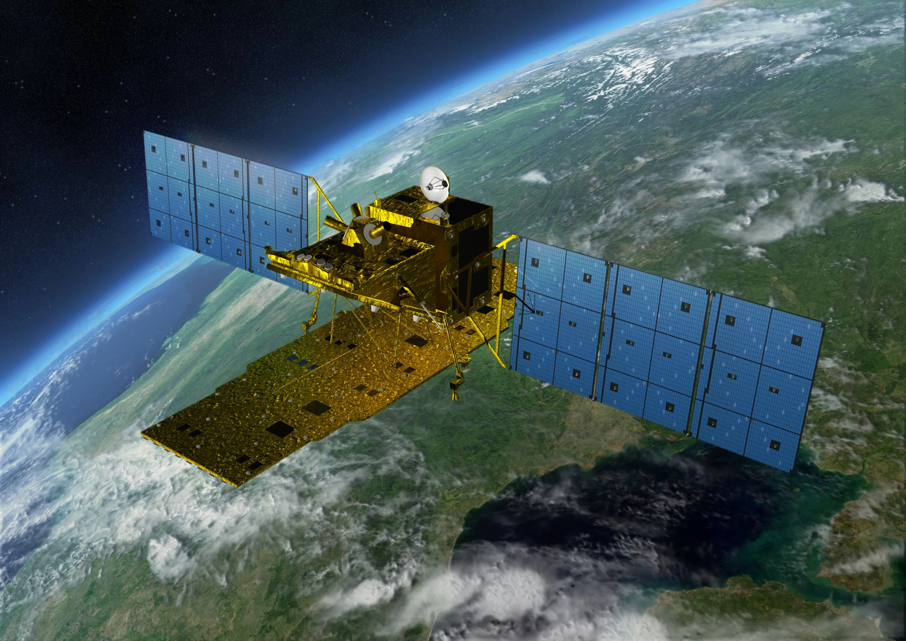 Is space-based solar power the answer to our energy needs? JAXA envisions solar satellites that would spin in synchrony with the Earth, like the Advanced Land Observing Satellite pictured here (Image: JAXA)
