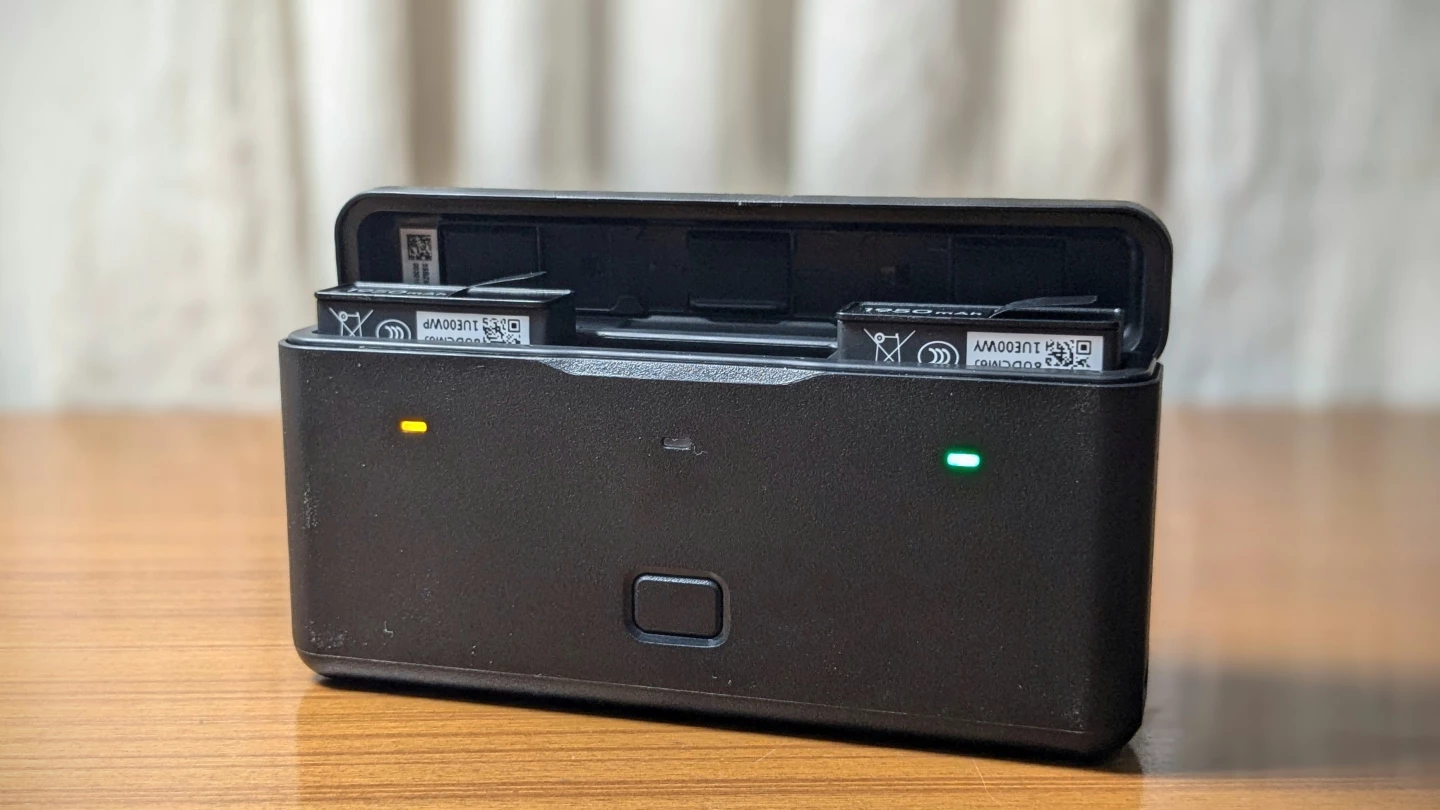 The battery charger case accommodates three units with charging status indicator included as well