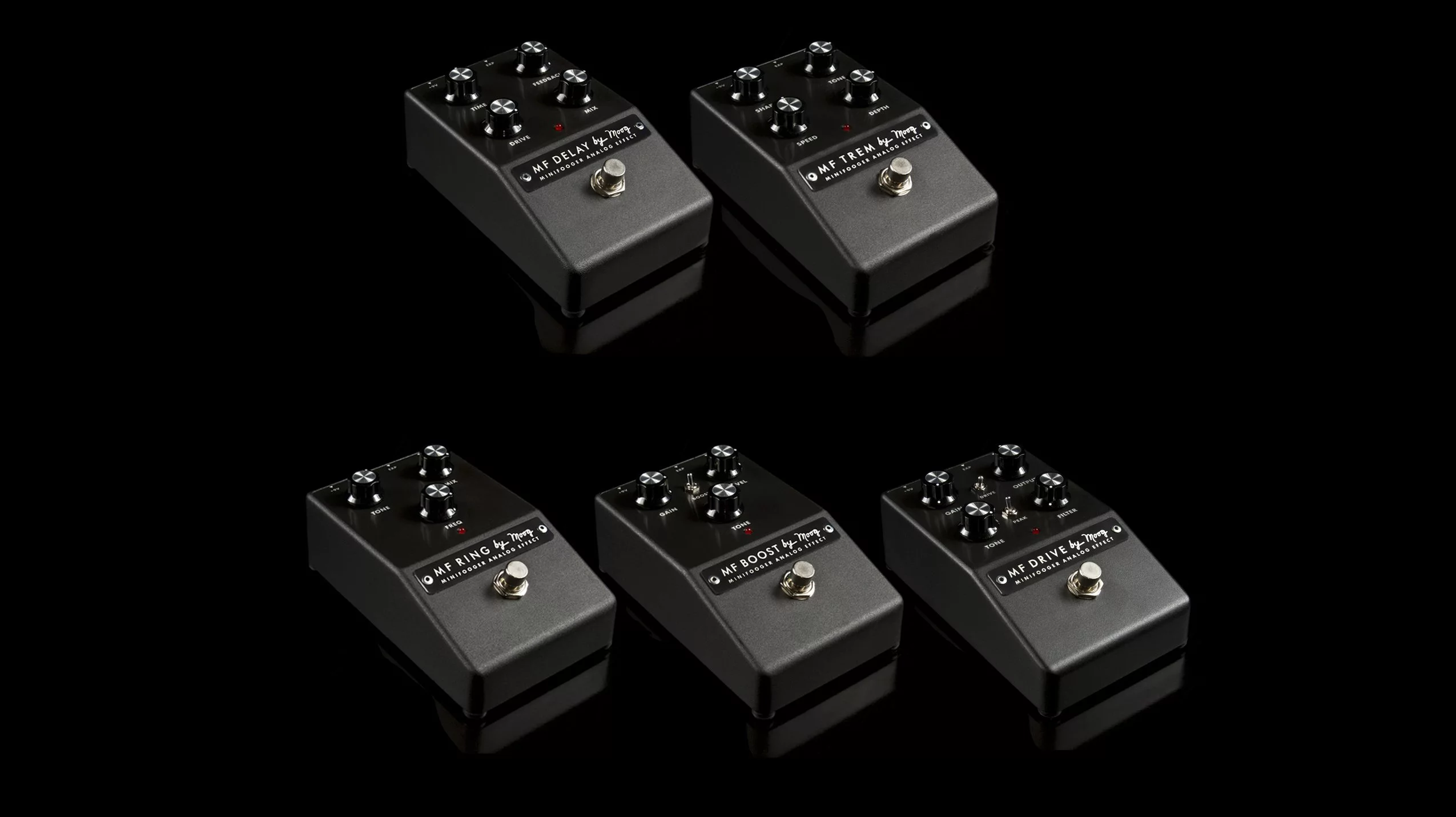 The new Moog Minifooger analog stomp family