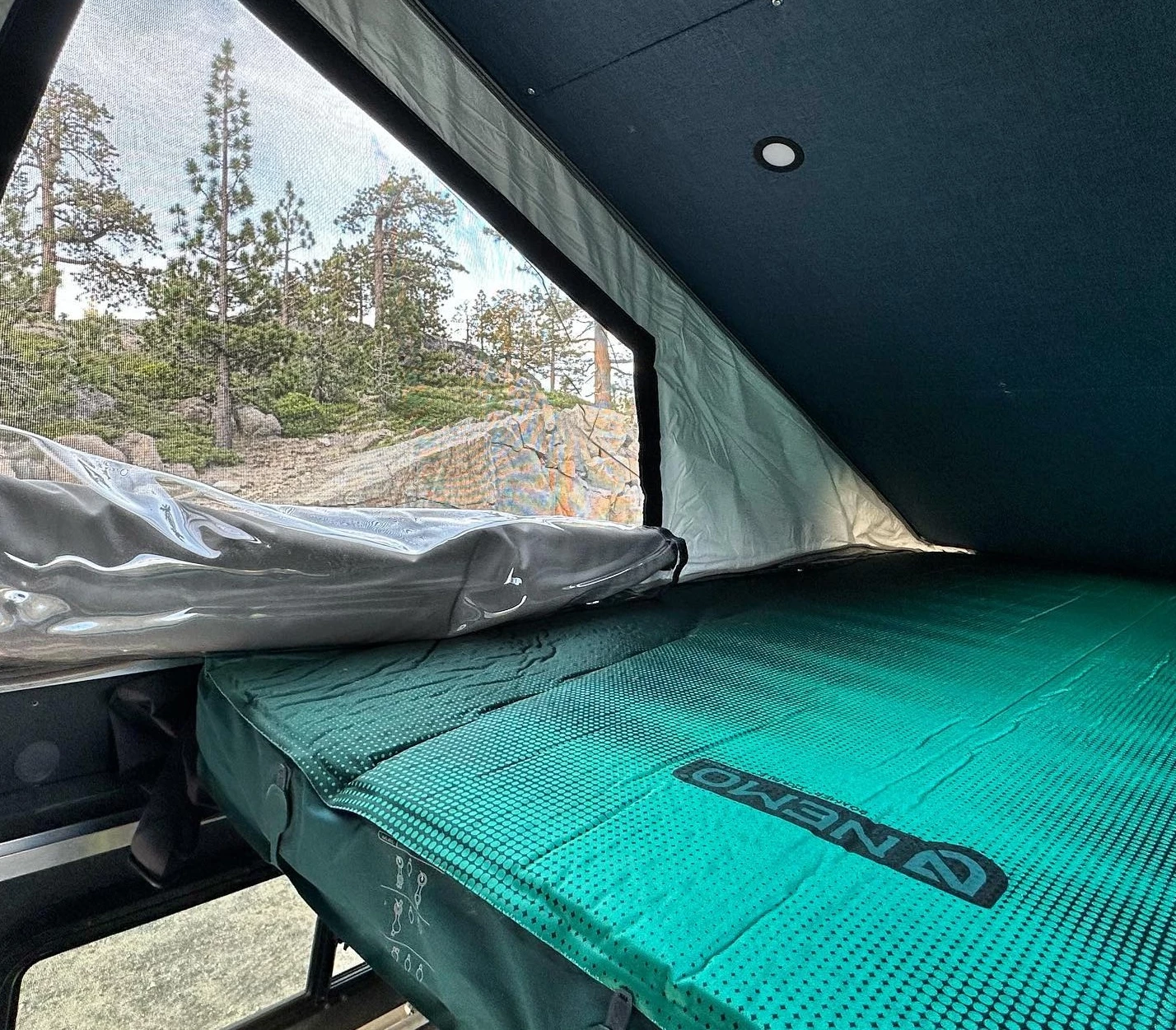 No thin, hard mattress here – Catapult uses a 4-in-thick inflatable camping mattress from Nemo