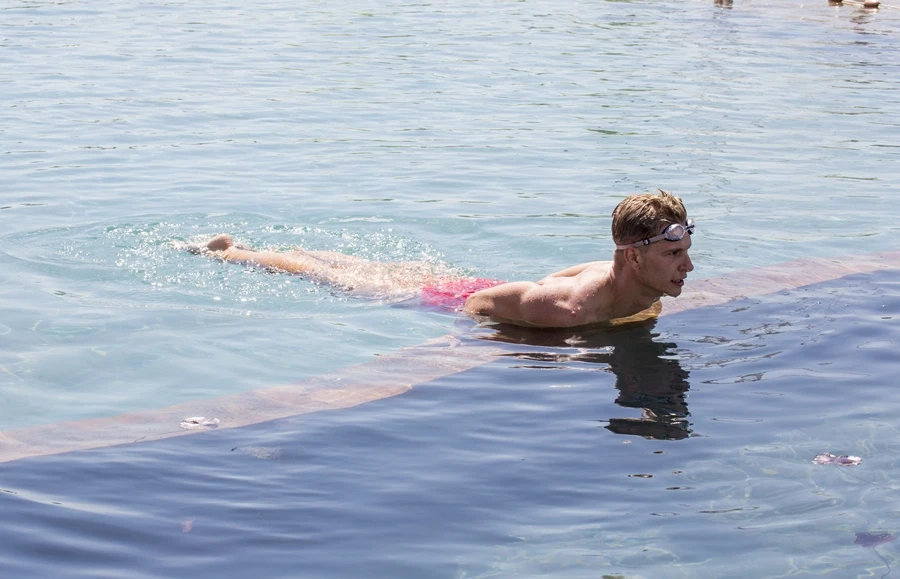 The freshwater swimming pond is open seven days a week