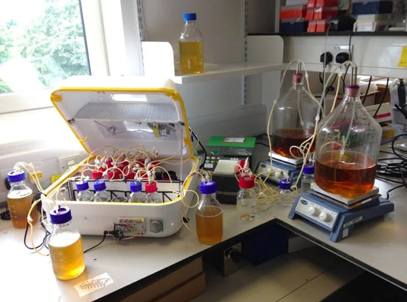 An early prototype of the EVOPROG, an evolution machine that can guide the evolution of bacteria to make new molecules by making changes to their environment