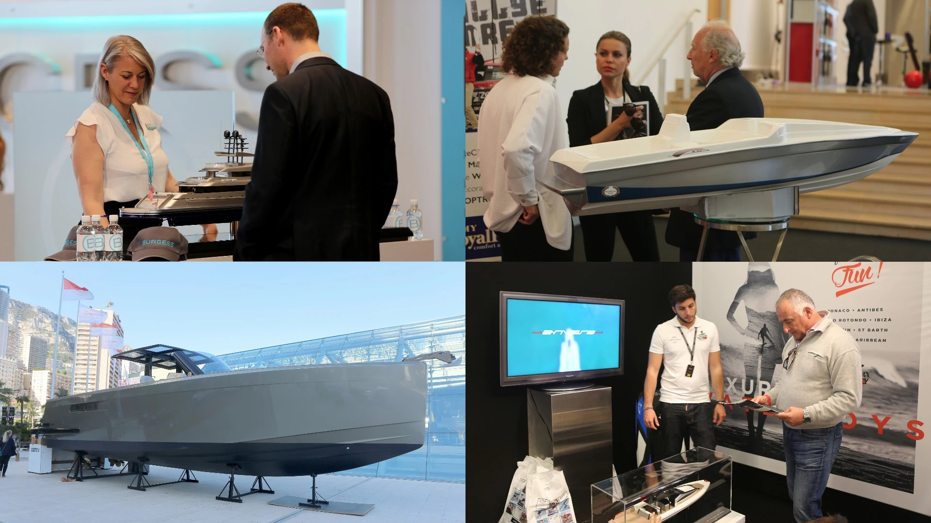 When it comes to salespeople, people who sell yachts are near the top of the game, complete with exquisite personal skills and a deep understanding of a customer's potential needs alongside a full house of technical knowledge. The biggest boat to appear at Top Marques was Fjord's Open 40 (bottom left), with most bigger boats discussed using booths and models. That said, the Monaco Yacht Show is Europe's most prestigious such event and happens less then a kilometer away each September. With the massive mooring facilities of Port Hercules available, the show offers Europe's biggest in-water display of large yachts.
