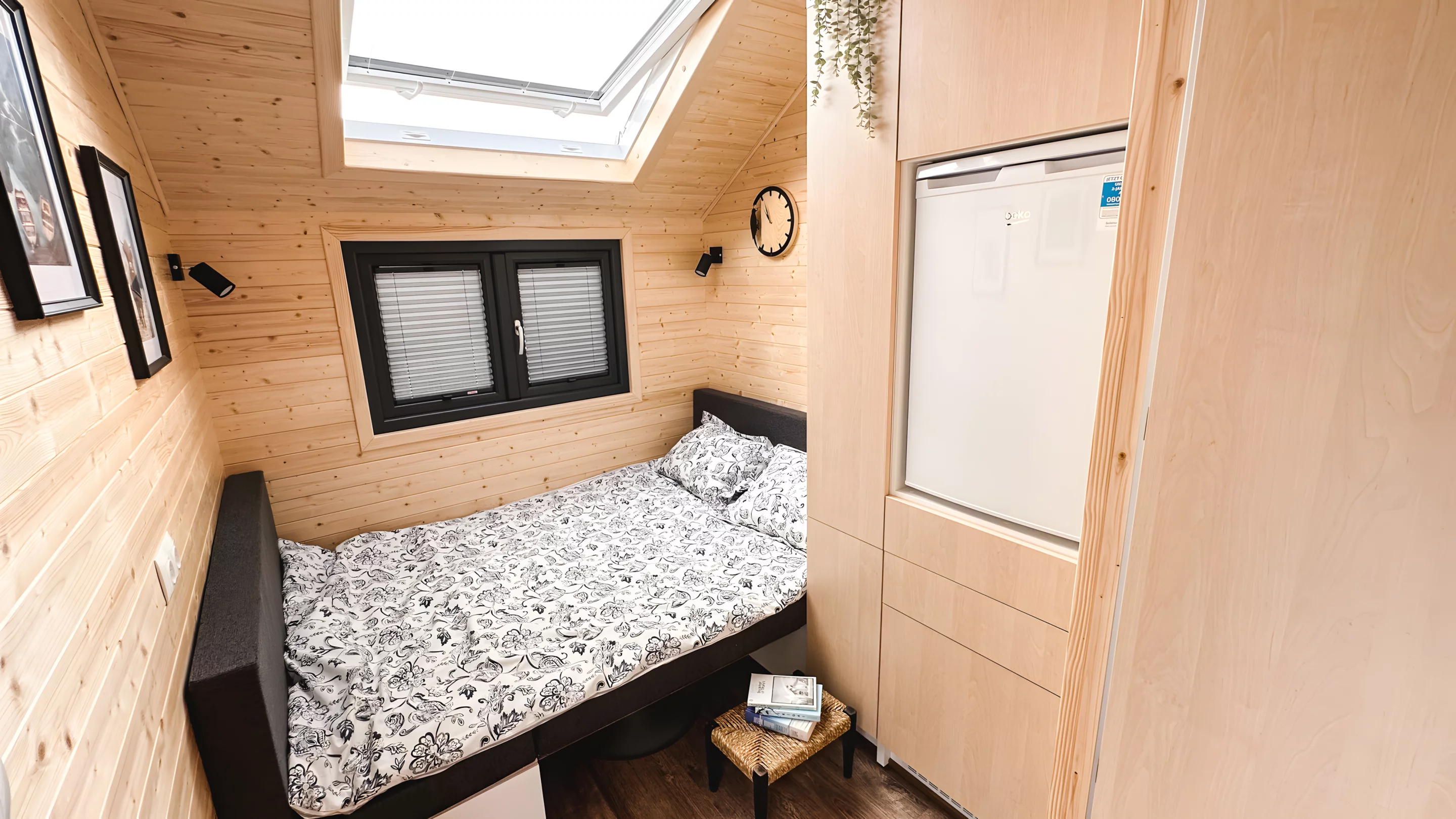 The Honey 216's sofa bed, shown in the bed position