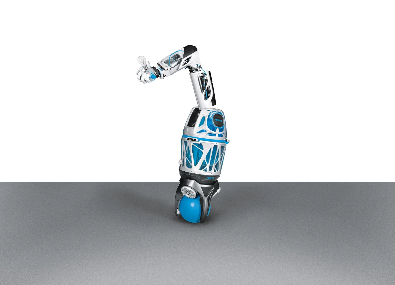 The modular BionicMobileAssistant is made up of a ballbot base, lightweight robot arm, and the BionicSoftHand 2.0 module