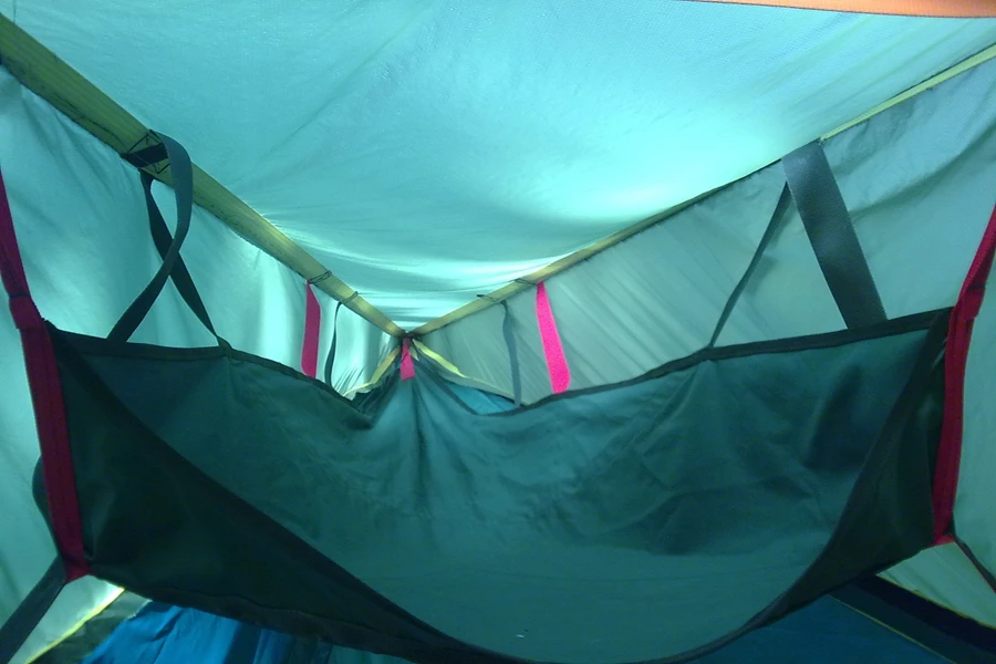 The Tentsile shelter features a collapsible frame with webbing straps that are made from fire-retardant, UV- and water-resistant polyester fabric infill panels