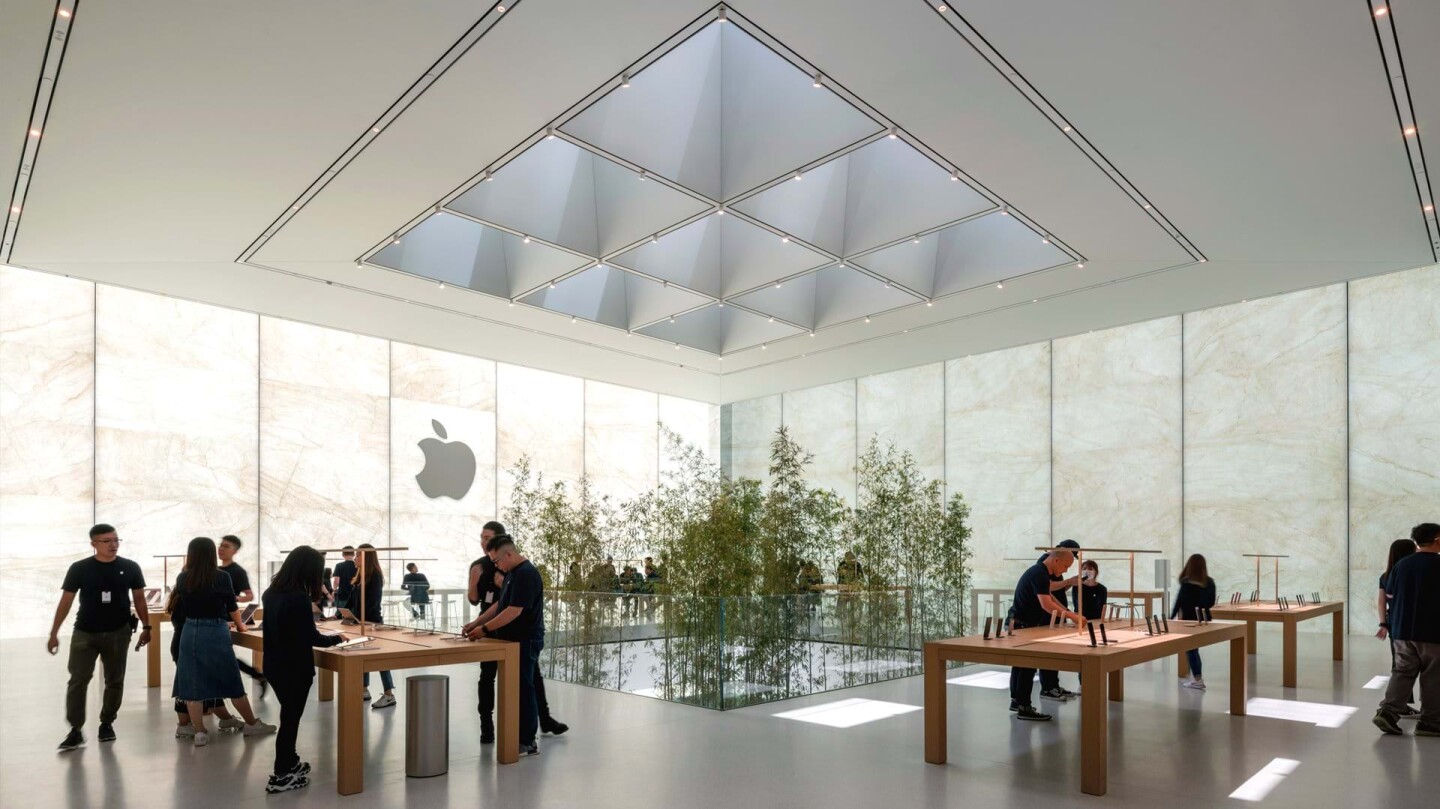 Apple Cotai Central's atrium is topped by skylights that let in natural light
