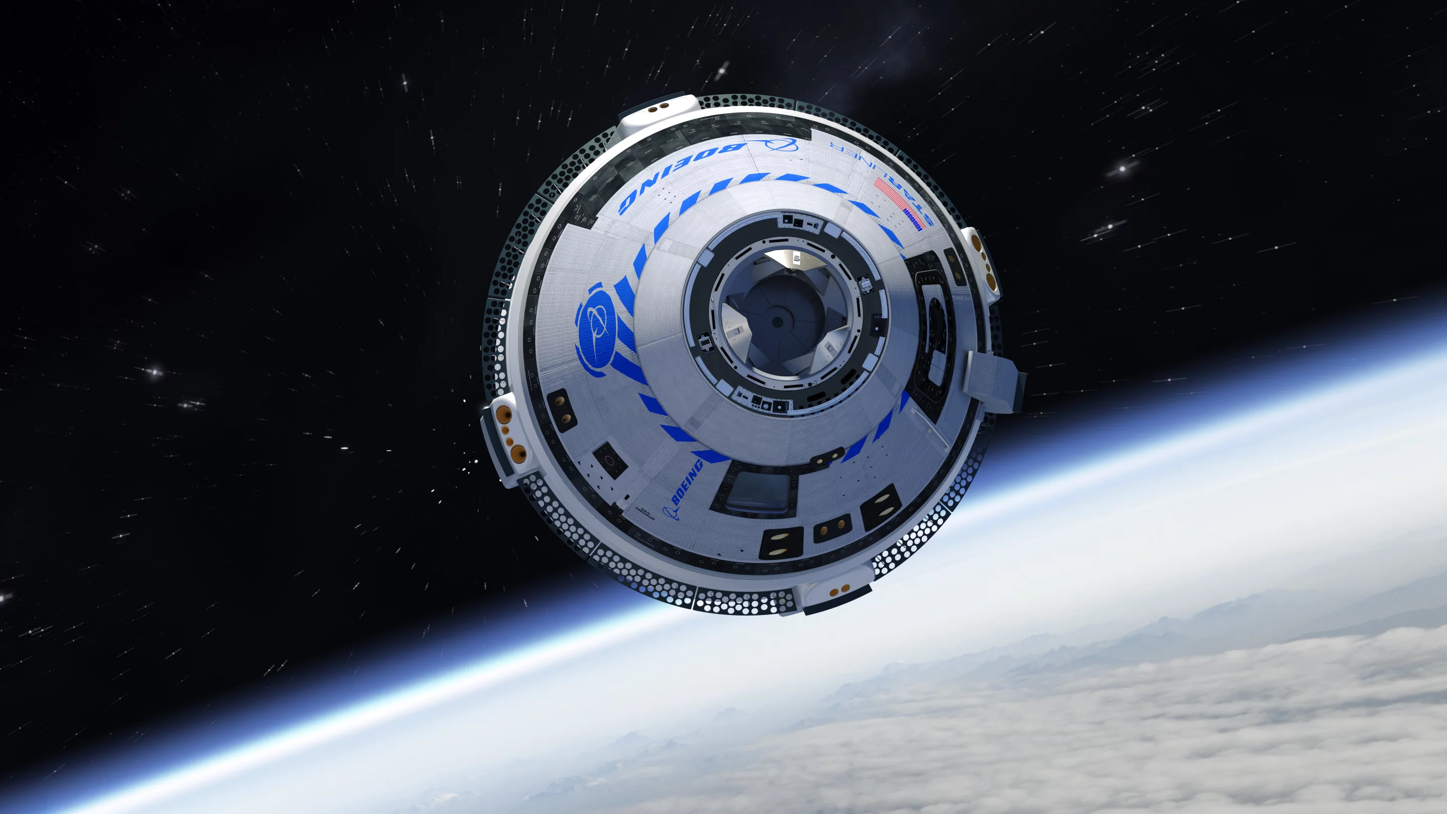 An artist's rendering of the Starliner in orbit