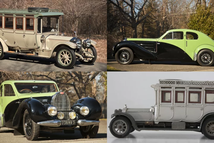 Two iconic automobiles will go under the hammer in June - a 1912 Rolls-Royce Double Pullman Limousine, and the personal 1938 Type 57C of the Ettore Bugatti