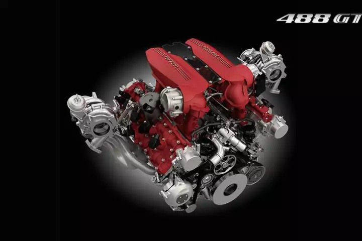 The overall winner, the 3.9-liter turbocharged engine from the Ferrari 488 GTB