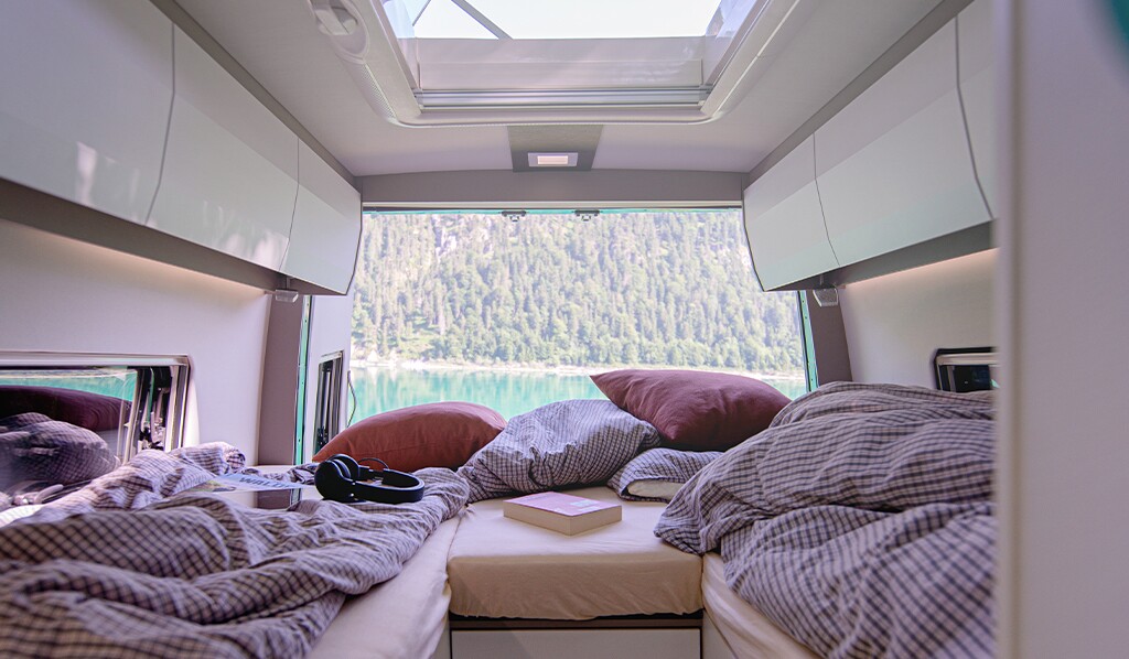 The rear twin beds let Yucon 6.0 campers snuggle up or sleep separately