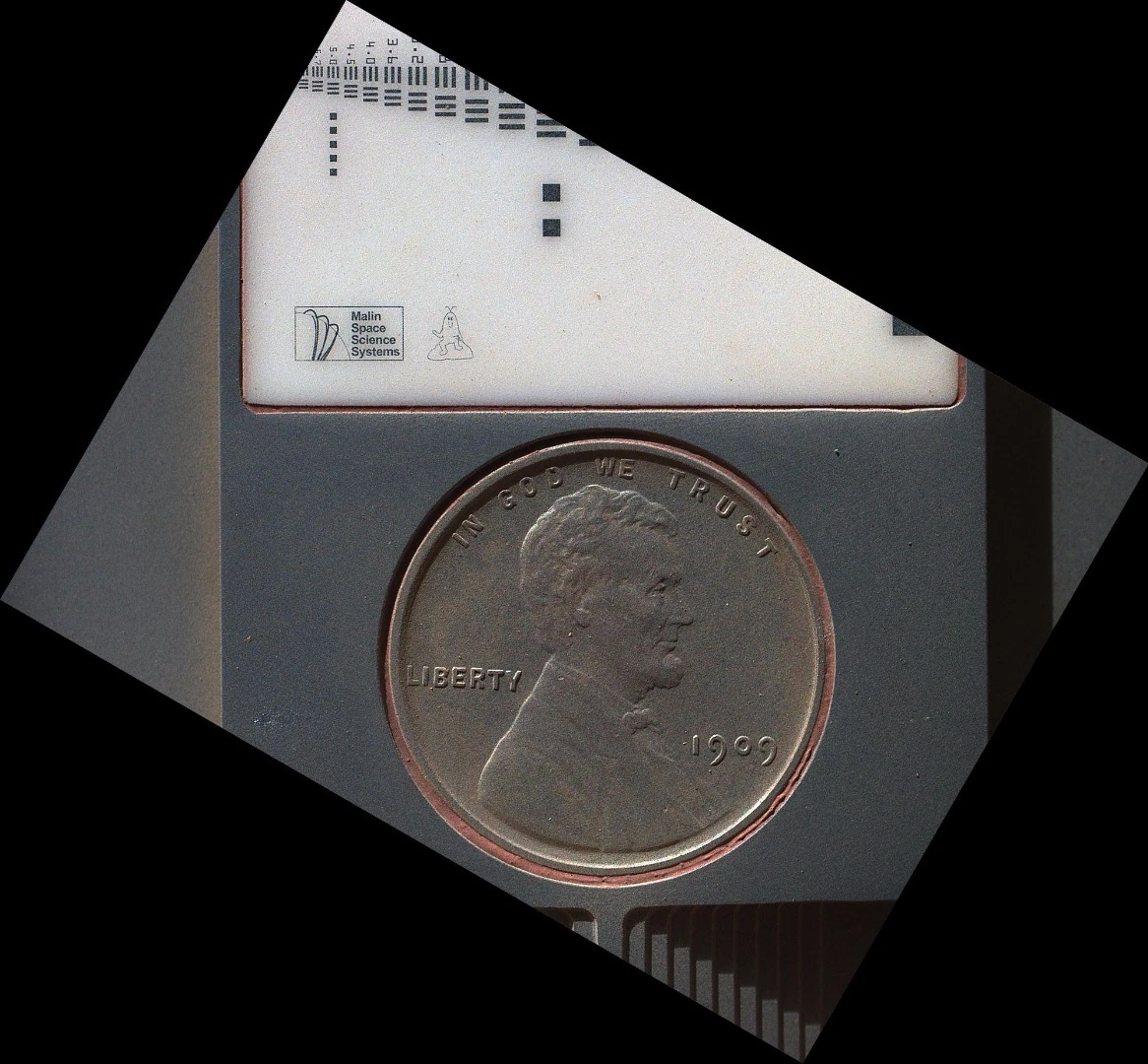 US penny on Curiosity for camera calibration