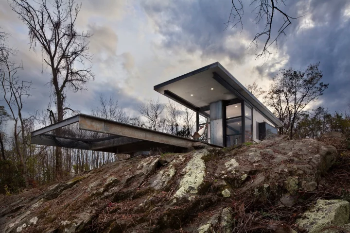 The Lost Whisky Concrete Cabin is situated on a 50 acre (20 hectare) plot just outside Marshall, Virginia