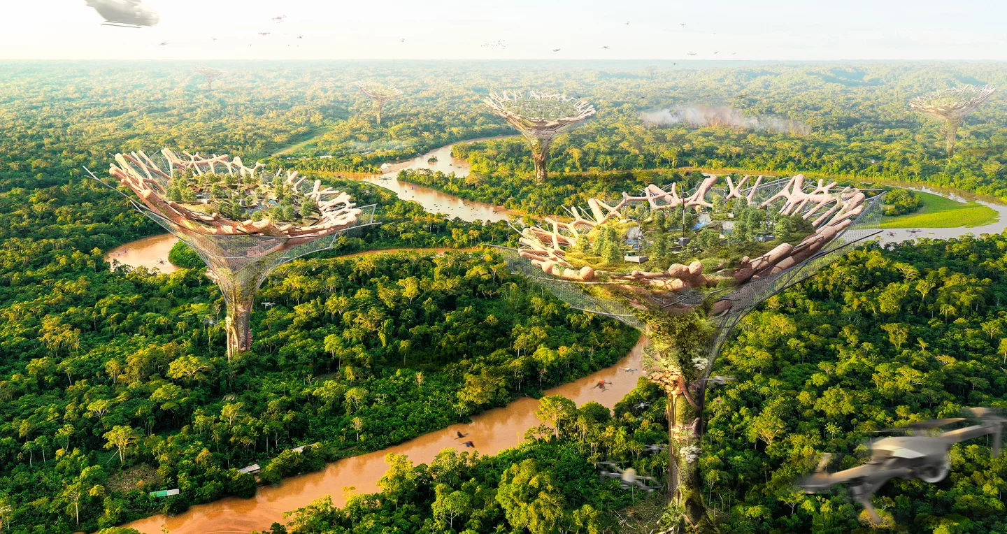 Third place went to K8 Forest Lift Off, by Germany's Ahmad Hafez and Hamzeh Al-Thweib. The project imagines towers shaped like trees, with observation drones to monitor and help prevent forest fires