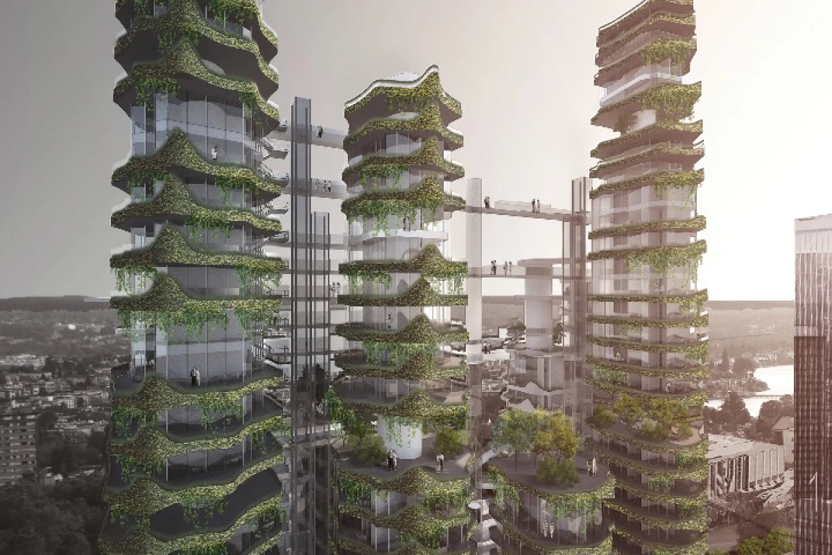 Nine interconnected towers dotted with greenery and public spaces would provide a city above the streets