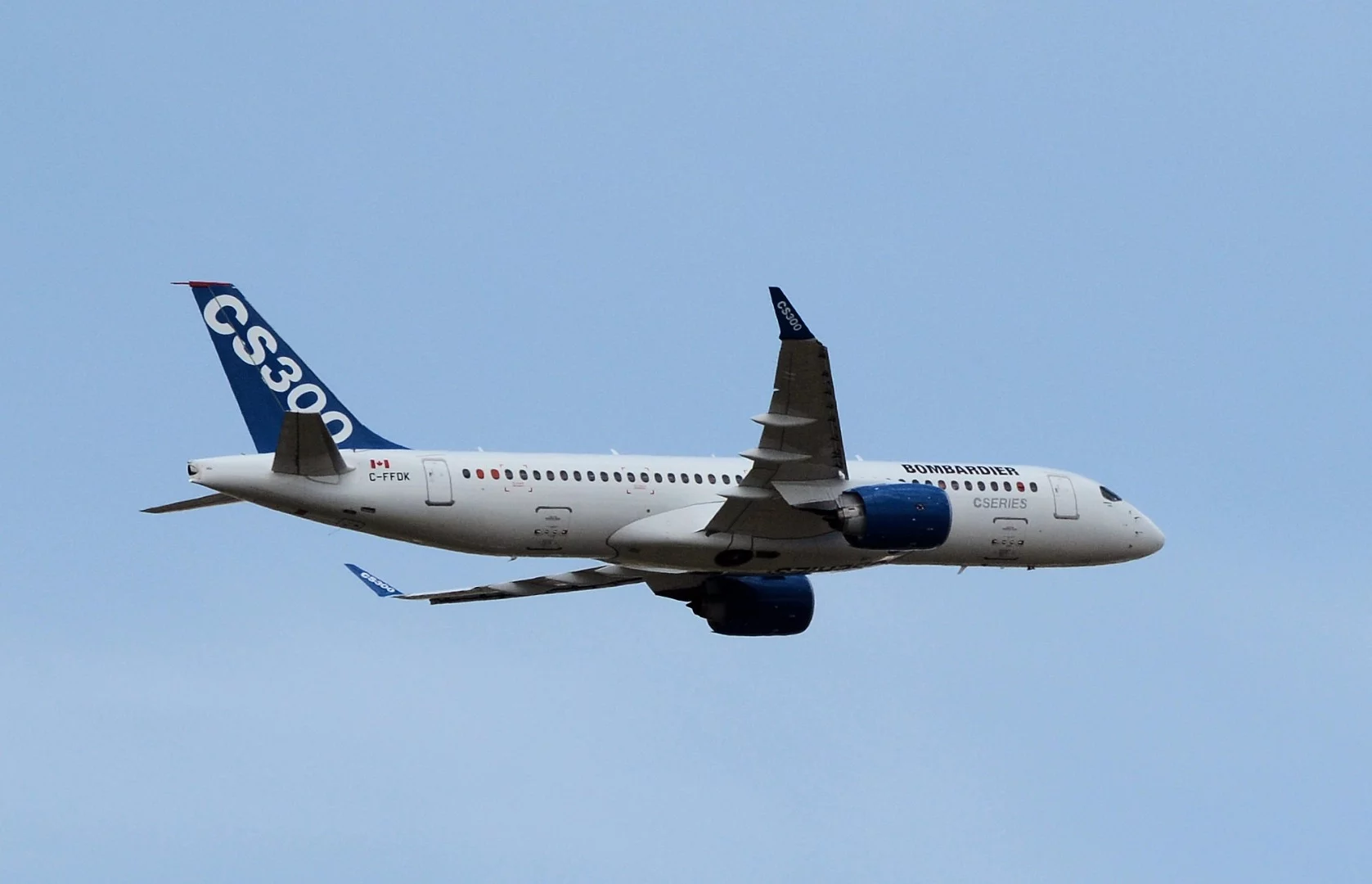 The CS300 from Bombardier takes to the air over Le Bourget