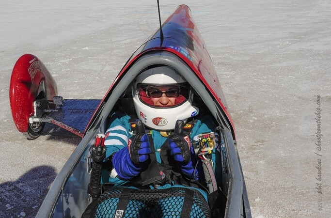 Eva Håkansson in KillaJoule ready for a record attempt (Photo: Phil Hawkins)