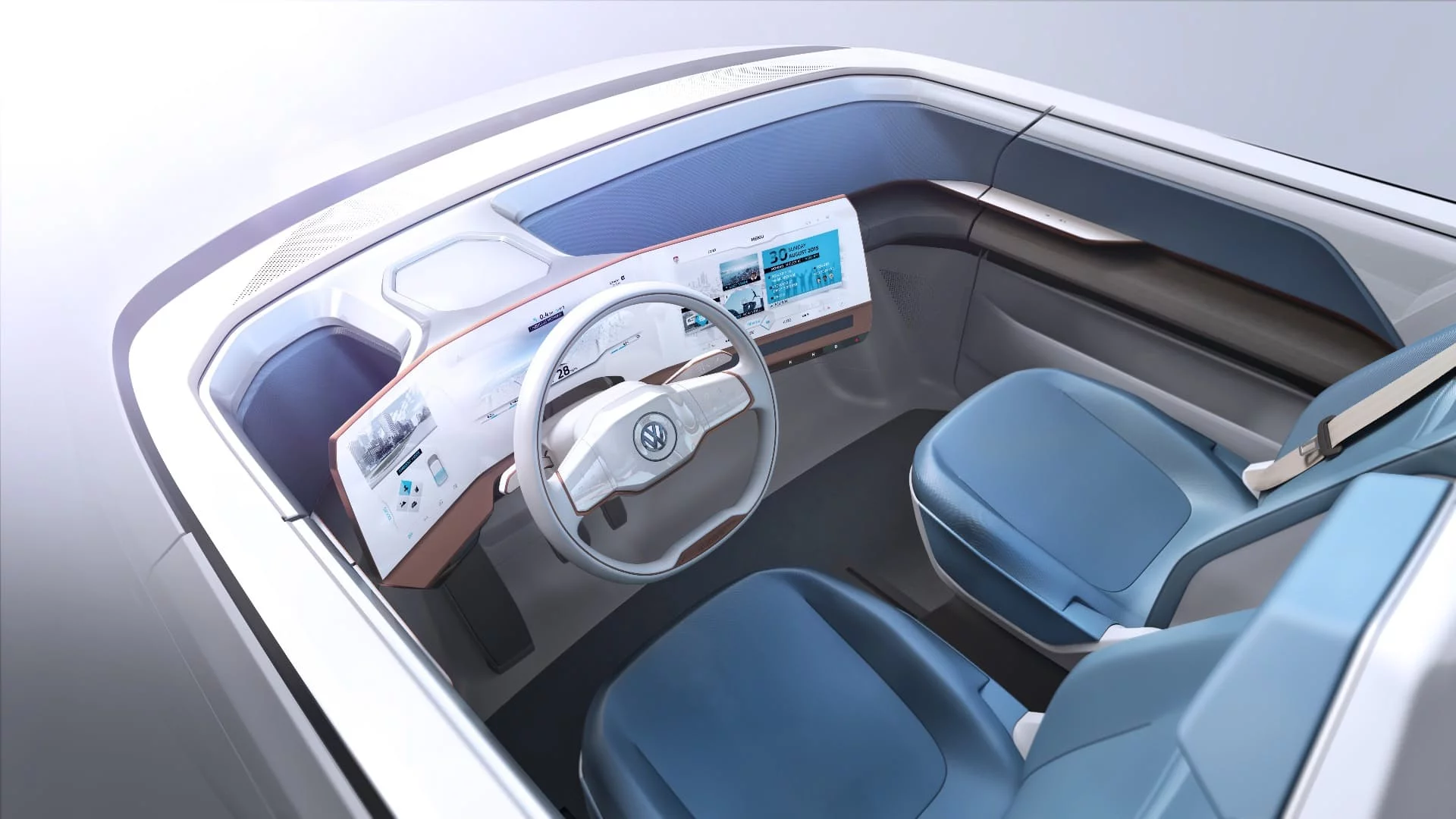 Behind the wheel of the Budd-E, which was launched at CES this year