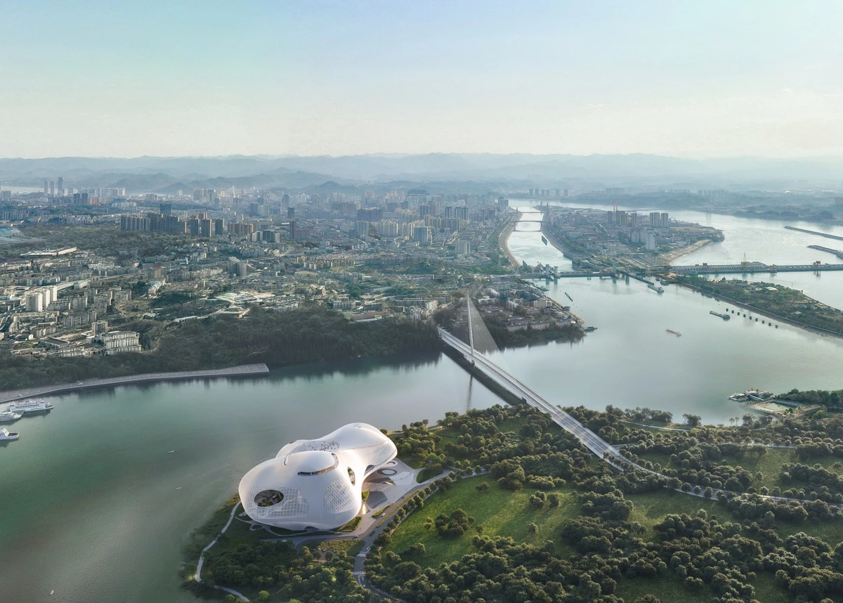 The Yichang Grand Theater will be situated on the tip of the Pinghu Peninsula, which is where China's Yangtze River and Huangbai River meet