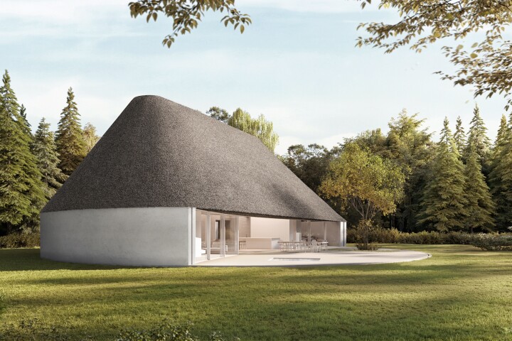 The curved exterior walls can be moved behind the Open House to make the most of the view to the front (as shown here) or rolled out to enclose the terrace for privacy