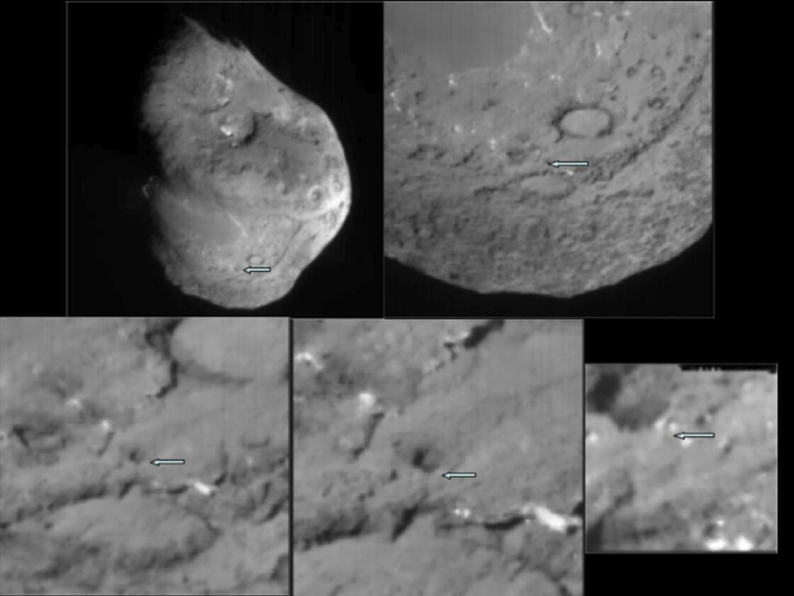 A series of images showing the area where NASA's Deep Impact probe collided with the surface of comet Tempel 1 in 2005 (Credit: NASA)