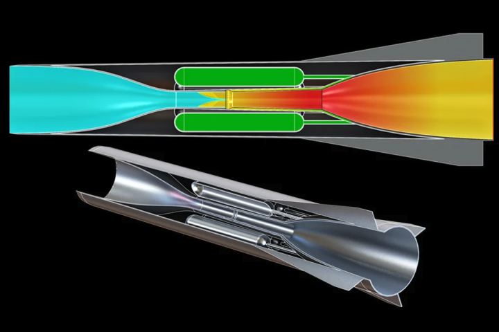 Illustration of a scramjet hypersonic propulsion engine design by UCF, which will be used to investigate flow conditions and adaptive morphing engine control system designs.