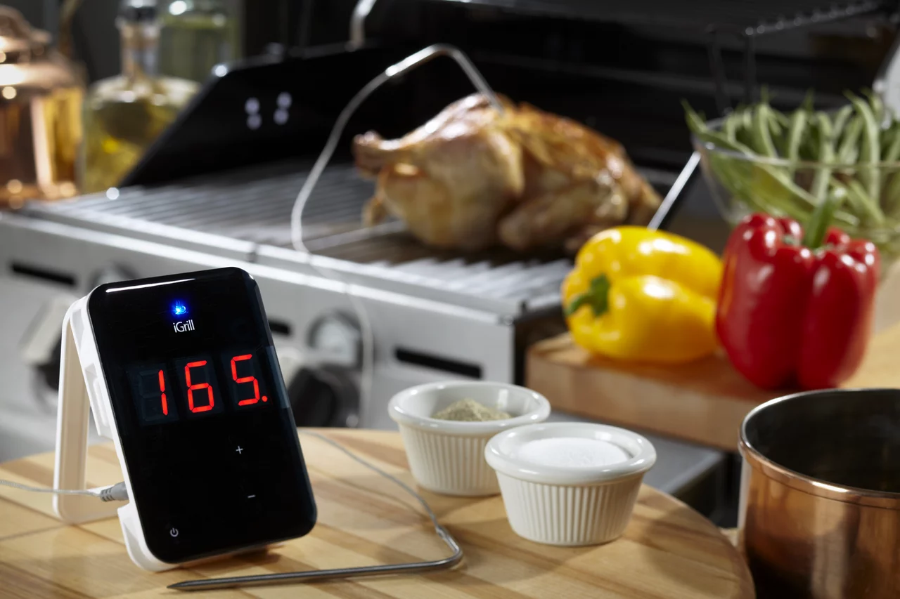 The iGrill Bluetooth cooking thermometer tells you when the meat is done
